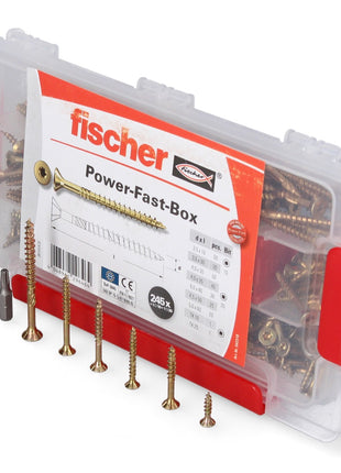 Fischer Power-Fast Box Set - 4x 245 Pièces 3,5 - 5 mm (4x 667005) tête fraisée avec double filetage Torx, zingué, passivé jaune