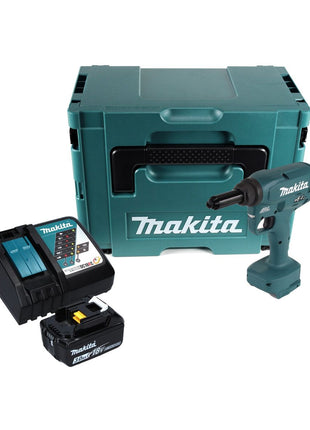 Makita DRV 250 RF1J Akku Blindnietsetzgerät 18 V 20 kN Brushless + 1x Akku 3,0 Ah + Ladegerät + Makpac