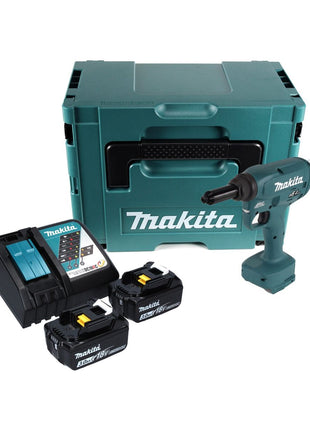 Makita DRV 250 RFJ Akku Blindnietsetzgerät 18 V 20 kN Brushless + 2x Akku 3,0 Ah + Ladegerät + Makpac