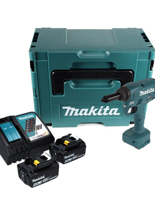 Makita DRV 250 RMJ Akku Blindnietsetzgerät 18 V 20 kN Brushless + 2x Akku 4,0 Ah + Ladegerät + Makpac