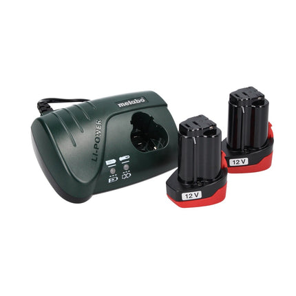 Metabo PowerMaxx BS Basic Set akumulatorowa wiertarko-wkrętarka 10,8 V 34 Nm ( 600080880 ) + 2x akumulator 2,0 Ah + ładowarka + 64-częściowy zestaw wierteł + 1x maska FFP2 + walizka