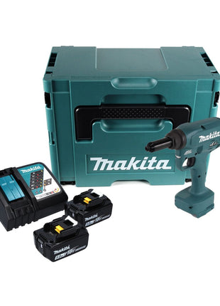 Makita DRV 250 RTJ Akku Blindnietsetzgerät 18 V 20 kN Brushless + 2x Akku 5,0 Ah + Ladegerät + Makpac