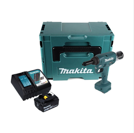 Makita DRV 250 RG1J Akku Blindnietsetzgerät 18 V 20 kN Brushless + 1x Akku 6,0 Ah + Ladegerät + Makpac