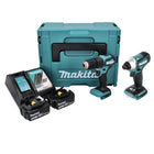Makita DLX 2221 JX2 Akku Kombo Kit 18 V mit DHP 483 40 Nm + DTD 155 140 Nm Brushless + 2x Akku 3,0 Ah + Ladegerät + Bitset + Makpac