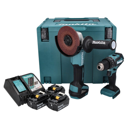 Makita DLX 2334 J akumulatorowy zestaw combo 18 V z DHP 485 50 Nm bezszczotkowy + DGA 504 125 mm bezszczotkowy + 3x akumulator 3,0 Ah + ładowarka + Makpac