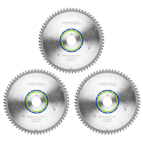 Festool Spezial Kreissägeblatt Set 3x HW 216 x 30 x 2,3 mm TF64 216 mm ( 3x 500122 ) 64 Zähne - Toolbrothers