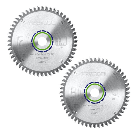 Festool Spezial Kreissägeblatt Set 2x HW 160 x 20 x 2,2 mm TF52  ( 2x 496306 ) 160 mm 52 Zähne - Toolbrothers