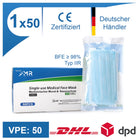 MR Solutions 50x Medizinischer Mund Atem Nasen Schutz Filtration BFE 98 % EN 14683:2019+AC:2019 Typ IIR OP Maske 3 lagig - Toolbrothers