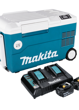 Makita DCW 180 PT Akku Kühl und Wärme Box 36 V ( 2x 18 V ) 20 L + 2x Akku 5,0 Ah + Doppelladegerät