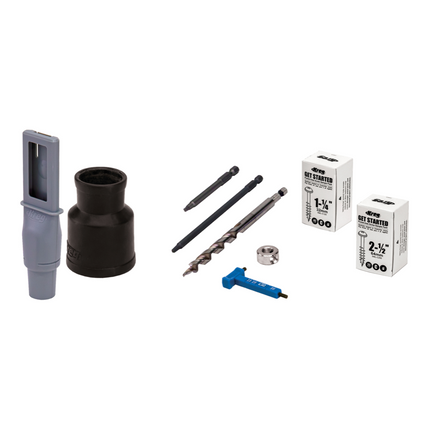 KREG Pocket Hole Jig 720 szablon do wiercenia otworów pod kieszeń + mikrowiertarka + wiertło stopniowe + bit + wkręty