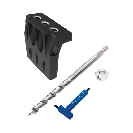 KREG Pocket Hole Jig 720 PRO przyrząd do wiercenia otworów w kieszeniach + stacja bazowa + mikrowiertarka + wiertło stopniowe + bit + wkręty