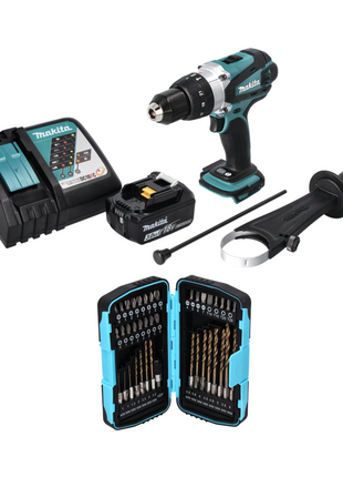 Makita DHP 458 RF1 Akku Schlagbohrschrauber 18 V 91 Nm + 1x Akku 3,0 Ah + Ladegerät + 40 tlg. Bit Bohrer Set