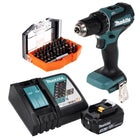 Makita DDF 485 RF1 Perceuse-visseuse sans fil 50 Nm, 18V, sans balais + 1x Batterie 3,0 Ah + Chargeur + Set d'embouts 40 pièces