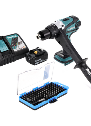 Makita DDF 458 RF1 taladro atornillador inalámbrico 18 V 91 Nm + 1x batería 3,0 Ah + cargador + juego de puntas 100 piezas