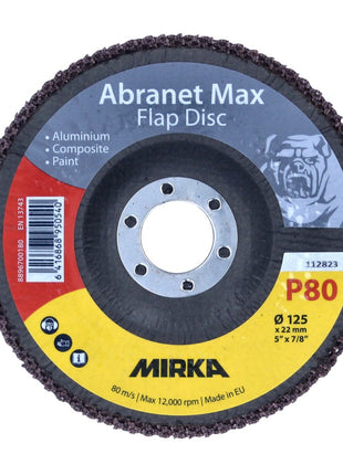 Mirka Abranet Max Disque à lamelles T29 125 mm 22 mm ALOX 80 10 pièces (10x 8896700180) disque dentelé pour aluminium, matériaux composites, peinture