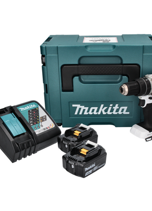 Makita DHP 484 RFJ W akumulatorowa wiertarka udarowa 18 V 54 Nm bezszczotkowa biała + 2x akumulator 3,0 Ah + ładowarka + Makpac