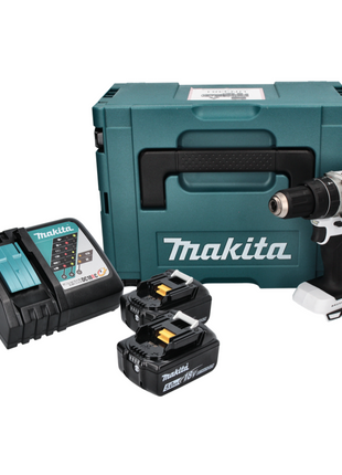 Makita DHP 484 RTJ W Perceuse-visseuse à percussion sans fil 18 V 54 Nm Brushless + 2x Batteries 5,0 Ah + Chargeur + Makpac