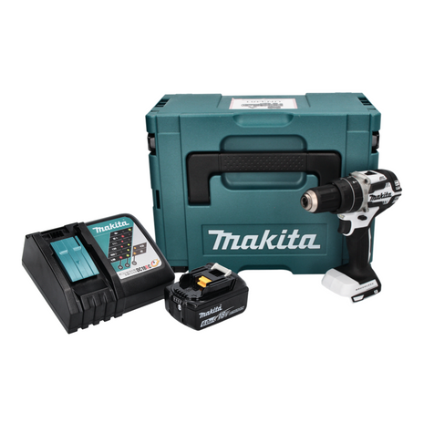 Makita DHP 484 RG1J W akumulatorowa wiertarko-wkrętarka udarowa 18 V 54 Nm bezszczotkowa biała + 1x akumulator 6,0 Ah + ładowarka + Makpac