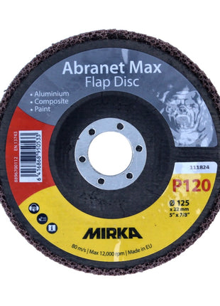 Mirka Abranet Max Flap disc T29 Set 125 mm 22 mm ALOX 120 40 Stück ( 40x 8896700112 ) Fächerscheibe für Aluminium, Verbundstoffe, Lack