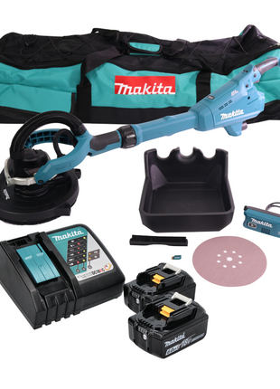 Makita DSL 800 RGX ponceuse à long col avec batterie 18 V 225 mm sans balais + 2x batteries 6,0 Ah + chargeur + accessoires + sac