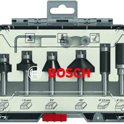 Bosch Rand- und Kantenfräser Set 8 mm 6 tlg. + Koffer ( 2607017469 ) für Oberfräsen mit Rundschaft - Toolbrothers