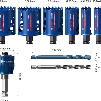 Bosch EXPERT Tough Material Lochsägen Set 22 - 68 mm 9 tlg. ( 2608900445 ) Carbide Universal - Nachfolger von 2608594183 - Toolbrothers