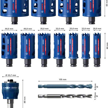 Bosch EXPERT Tough Material Lochsägen Set 14 tlg. 20 - 76 x 60 mm ( 2608900448 ) Carbide Technology für Dreh- und Schlagbohrer - Toolbrothers