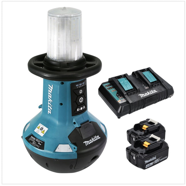 Makita DML 810 PM Akumulatorowy naświetlacz LED 18 / 36 V ( 2 x 18 V ) 5500 lm IP54 + 2x akumulator 4,0 Ah + podwójna ładowarka