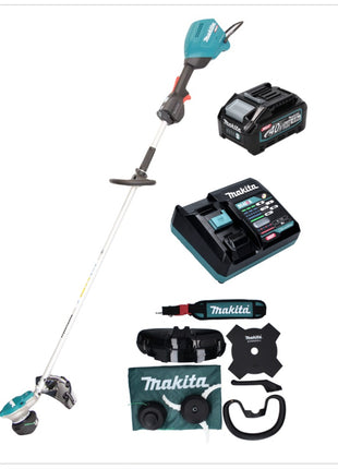 Makita UR 003 GM101 débroussailleuse à batterie 40 V brushless IPX4 + batterie 4,0 Ah + chargeur + bandoulière + tête de couteau + tête de fil + couteau à mouche + sac