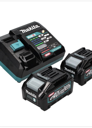 Desbrozadora de batería Makita UR 003 GM201 40 V sin escobillas IPX4 + 2x baterías 4,0 Ah + cargador + correa para el hombro + cabezal de corte + cabezal de hilo + cuchillo para moscas + bolsa