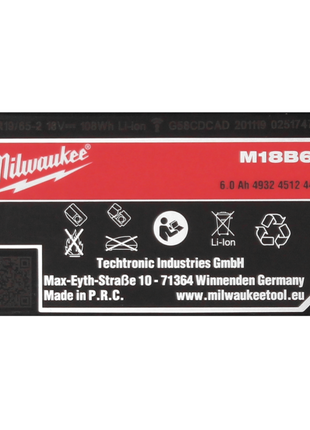 Milwaukee M18 B6 Akku Set 2x 18 V 6,0 Ah / 6000 mAh ( 2x 4932451244 )