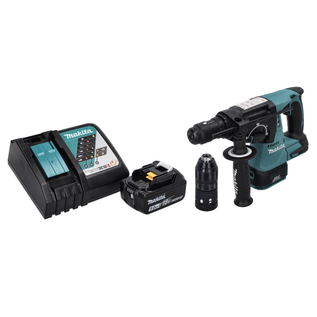 Makita DHR 243 RT1 akumulatorowa wiertarko-wkrętarka udarowa 18 V SDS plus bezszczotkowa + 1x akumulator 5,0 Ah + ładowarka