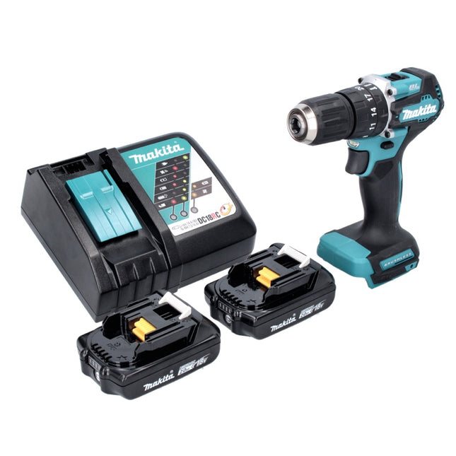 Makita DHP 487 RA akumulatorowa wiertarko-wkrętarka udarowa 18 V 40 Nm bezszczotkowa + 2x akumulator 2,0 Ah + ładowarka