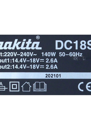 Kit de fuente de alimentación Makita de 18 V con 2 baterías BL 1840 B de 4,0 Ah (197265-4) + cargador doble DC 18 SH (199687-4)