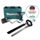 Makita HP 457 DWE Perceuse-visseuse à percussion sans fil série G 18 V 42 Nm en coffret + UH 522 DZ Taille-haie sans fil 52 cm + 2x batterie 1,5 Ah + chargeur