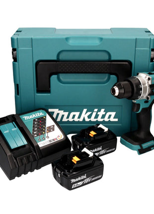 Makita DDF 486 RTJ taladro atornillador inalámbrico 18 V 130 Nm sin escobillas + 2 baterías 5,0 Ah + cargador + Makpac