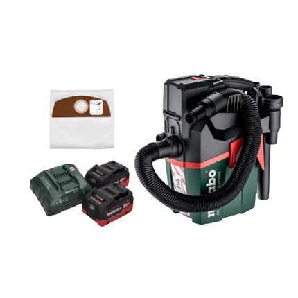 Metabo AS 18 HEPA PC Compact Akku Sauger 18 V 6 l Nass und Trocken Sauger mit Blasfunktion + 2x Akku 5,5 Ah + Ladegerät + 5x Filterbeutel