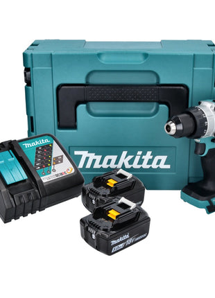 Makita DHP 486 RTJ akumulatorowa wiertarko-wkrętarka udarowa 18 V 130 Nm bezszczotkowa + 2x akumulator 5,0 Ah + ładowarka + Makpac