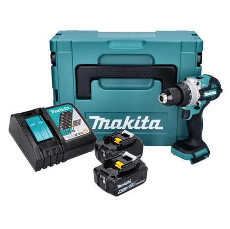 Makita DHP 486 RTJ Perceuse-visseuse à percussion sans fil 18 V 130 Nm Brushless + 2x Batteries 5.0 Ah + Chargeur + Coffret Makpac