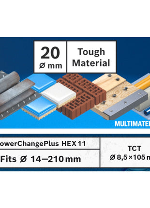 Bosch EXPERT Tough Material Lochsägen Starter Set 20 x 60 mm Carbide ( 2608900526 ) Universal + Power Change Adapter ( 2608900526 )