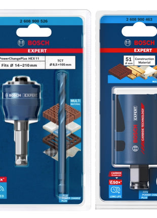 Bosch EXPERT Construction Material Lochsägen Starter Set 51 x 60 mm ( 2608900463 ) Universal + Power Change Adapter ( 2608900526 )