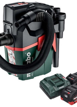 Metabo AS 18 L PC Compact Aspirateur sans fil 18 V 6 l IPX4 classe de poussière L eau et poussière + 2x batterie 8,0 Ah + chargeur