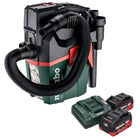 Metabo AS 18 L PC Compact Aspirateur sans fil 18 V 6 l IPX4 classe de poussière L eau et poussière + 2x batterie 8,0 Ah + chargeur