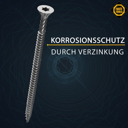 FORTE Tools Universal Holzschraube 3,0 x 25 mm T10 1000 Stk. ( 2x 000040113858 ) silber verzinkt Torx Senkkopf Vollgewinde
