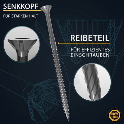 FORTE Tools Universal Holzschraube 5,0 x 100 mm T25 400 Stk. ( 4x 000040113878 ) silber verzinkt Torx Senkkopf Teilgewinde
