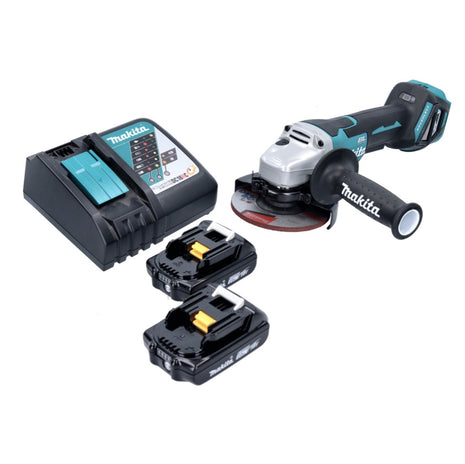 Makita DGA 515 RA Akku Winkelschleifer 18 V 125 mm Brushless + 2x Akku 2,0 Ah + Ladegerät