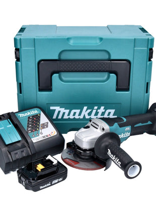 Amoladora angular a batería Makita DGA 515 RA1J 18 V 125 mm sin escobillas + 1x batería 2,0 Ah + cargador + Makpac