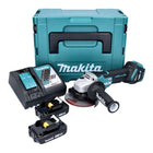 Amoladora angular a batería Makita DGA 515 RAJ 18 V 125 mm sin escobillas + 2x baterías 2,0 Ah + cargador + Makpac