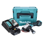 Amoladora angular a batería Makita DGA 515 RT1J 18 V 125 mm sin escobillas + 1x batería 5,0 Ah + cargador + Makpac