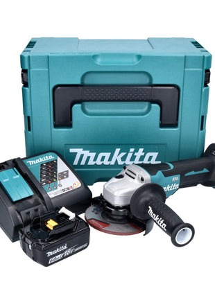 Amoladora angular a batería Makita DGA 515 RG1J 18 V 125 mm sin escobillas + 1x batería 6,0 Ah + cargador + Makpac